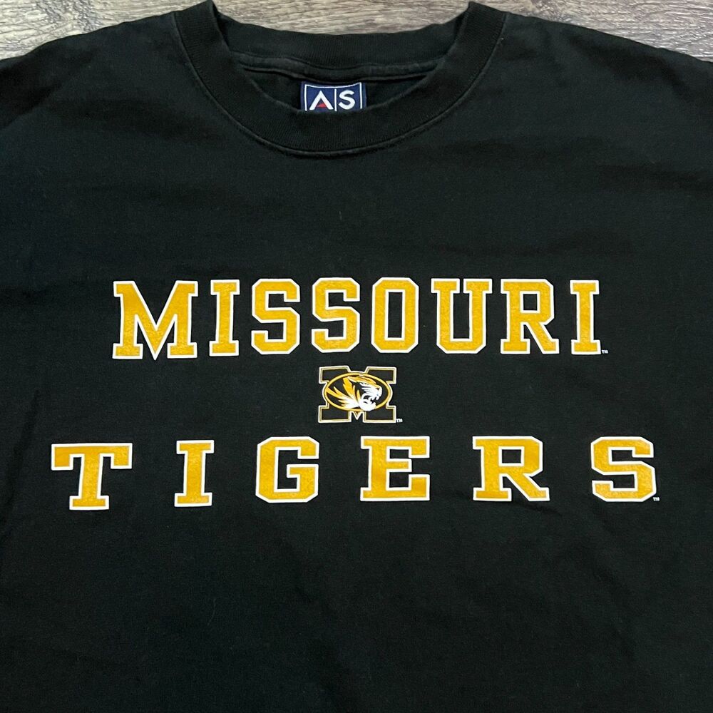 Vintage Y2K AS Sports Missouri Tigers Mizzou Black Boxy Tee Shirt - Men's XL - Picture 2 of 7